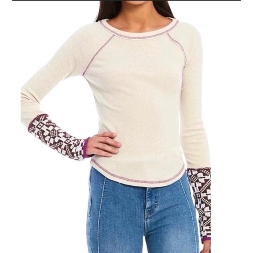 NWT Free People She's Reversible Cuff Top Women's Small Thermal Knit Shirt
